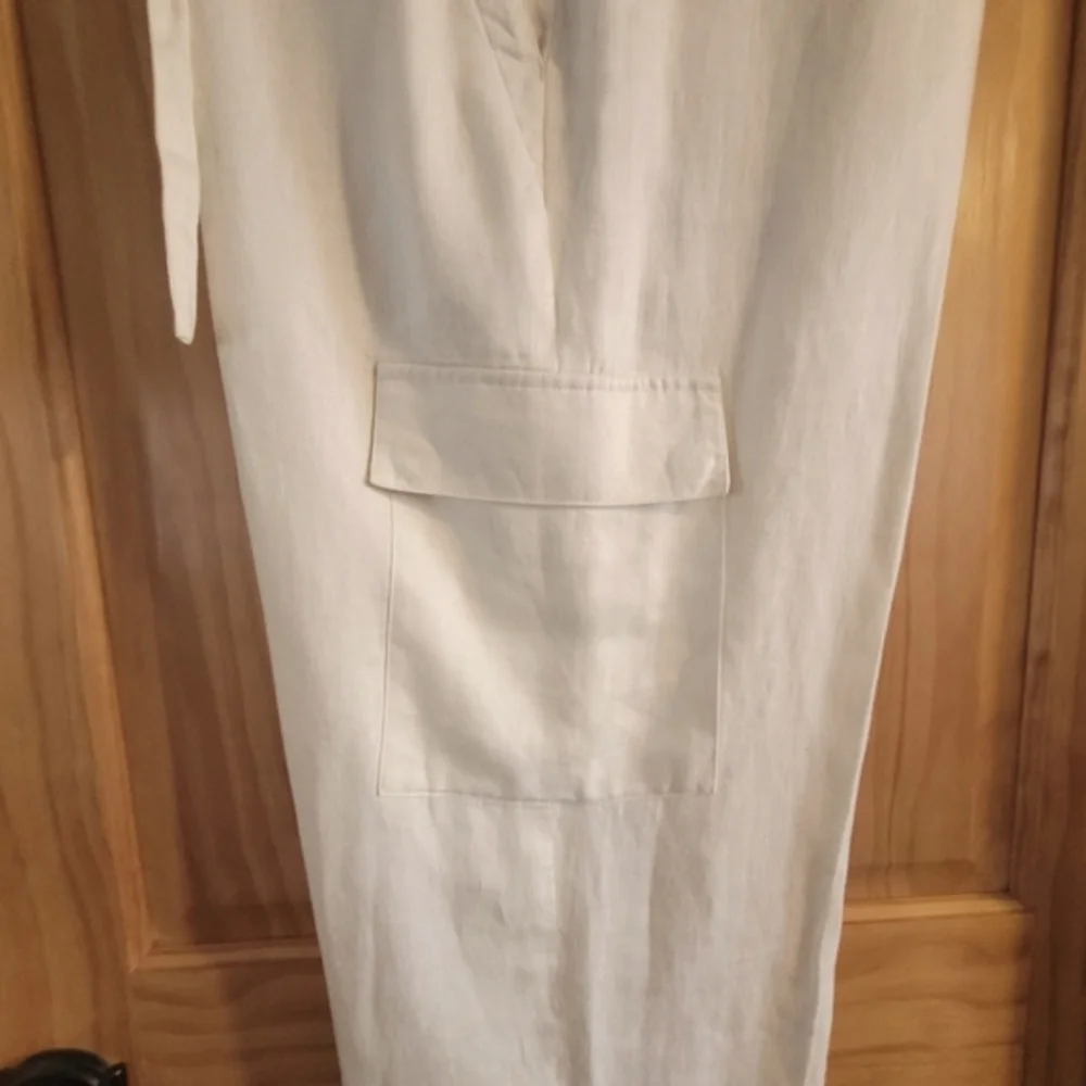 Claiborne Luxe Mens 100% Linen Drawstring Waist 33 X 30 Baggy Cargo Pant